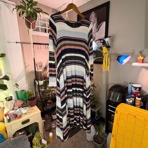 Agnes & Dora Striped Midi Dress Long Sleeve Casual Everyday M/L